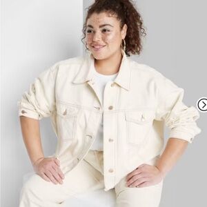 NWT Wild Fable XL Women's Cropped Cream White Denim Trucker Jacket Top Ret $32!